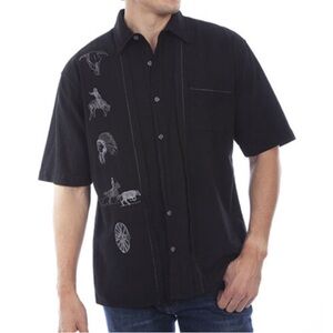 Scully Mens Western Charm Embroidered Black Button Down Silk Shirt Size Medium